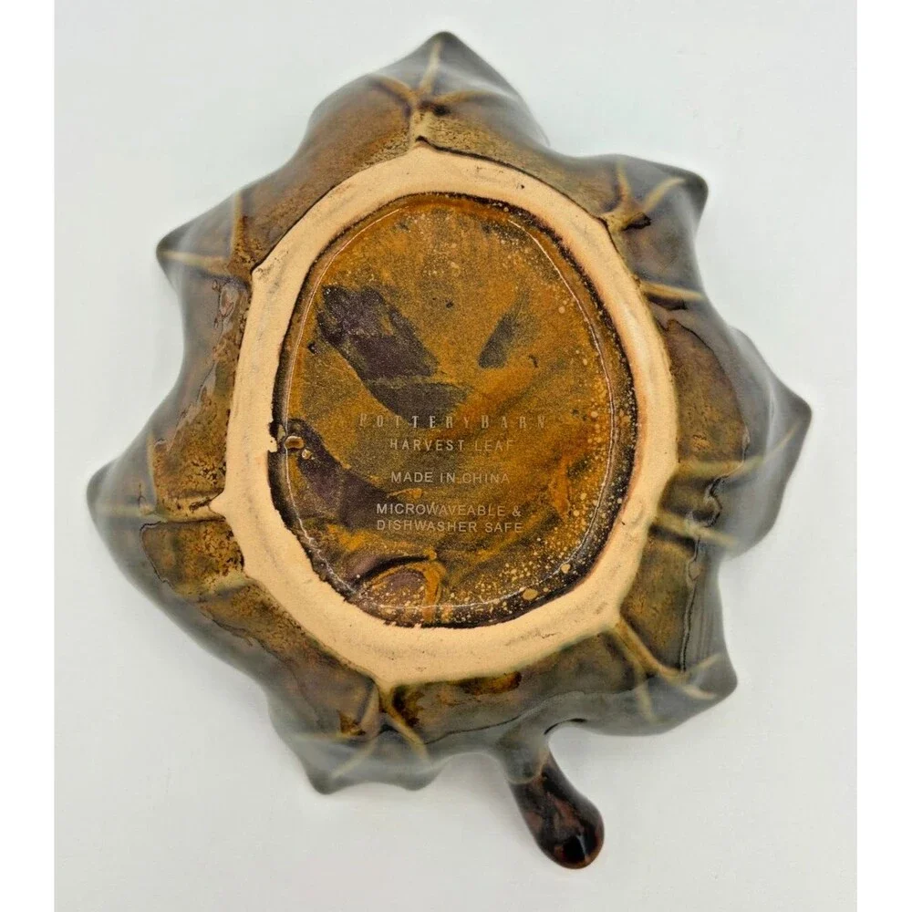 Pottery Barn Harvest Leaf Ceramic‎ Glazed Serving Plate Tray Autumn Fall Decor